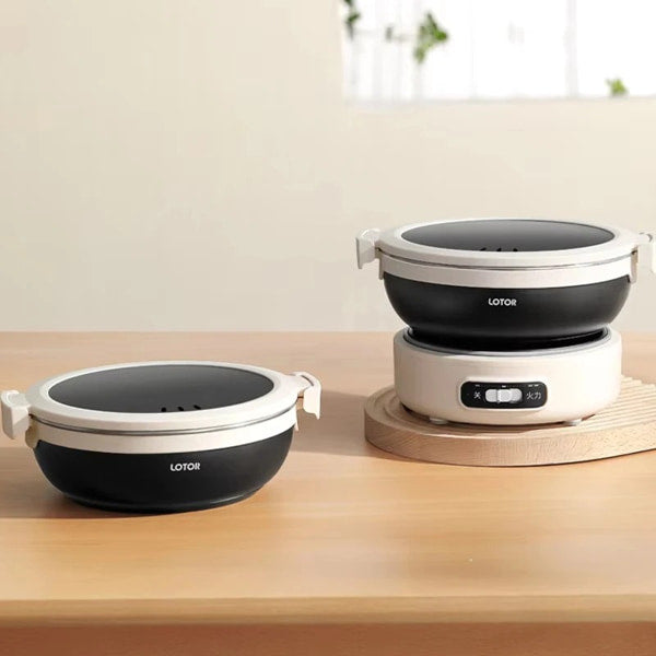 Electric cooking pot with detachable stainless steel bowl and heating base
