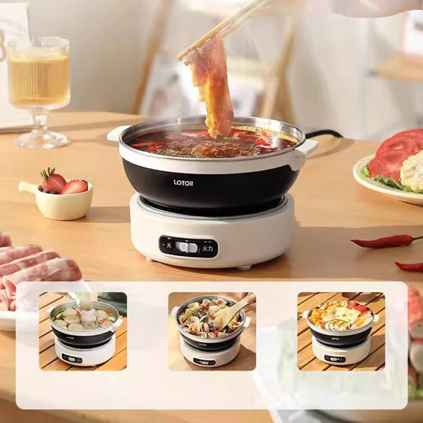 Foldable electric skillet for boiling frying and cooking meals anywhere