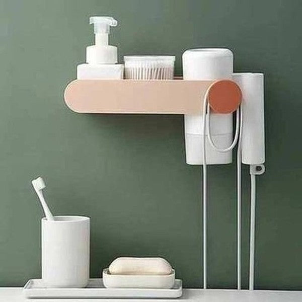 2 In 1 Hair Dryer Holder Bathroom Rack Wall Mounted