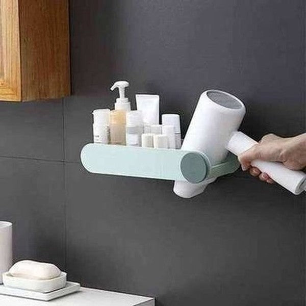 2 In 1 Hair Dryer Holder Bathroom Rack Wall Mounted