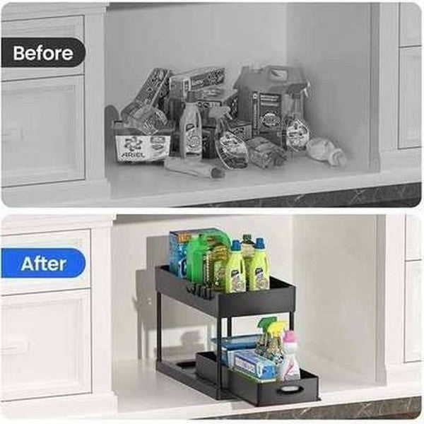 2 Tier Under Sink Organizer Storage Sliding Drawer