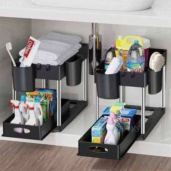 2 Tier Under Sink Organizer Storage Sliding Drawer