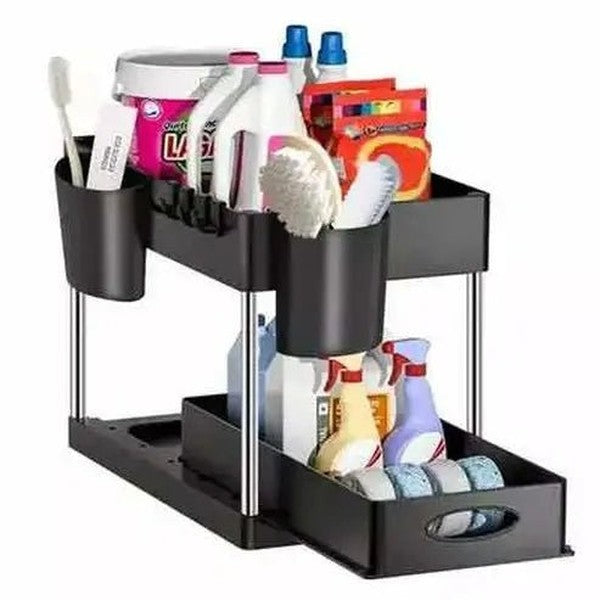 2 Tier Under Sink Organizer Storage Sliding Drawer