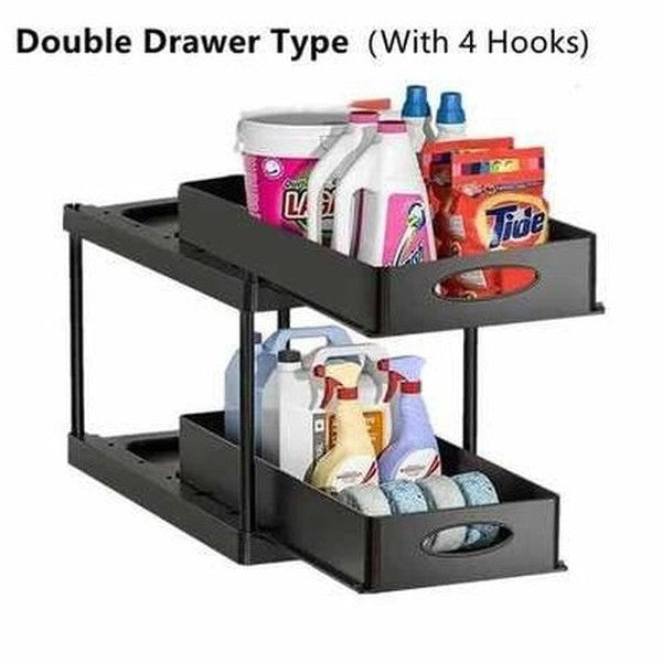 2 Tier Under Sink Organizer Storage Sliding Drawer