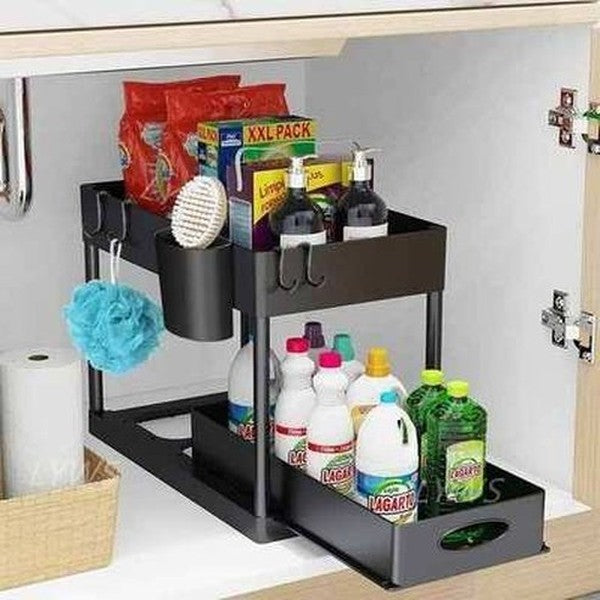 2 Tier Under Sink Organizer Storage Sliding Drawer