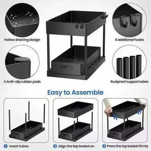 2 Tier Under Sink Organizer Storage Sliding Drawer