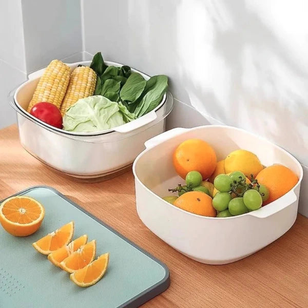 2-in-1 Kitchen Back Drain Basket – Multi-Purpose Blue Fruit Rinser & Snack Storage Container
