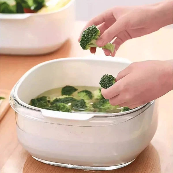 2-in-1 Kitchen Back Drain Basket – Multi-Purpose Blue Fruit Rinser & Snack Storage Container