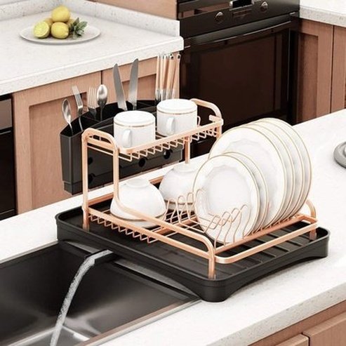 2 layer aluminum alloy sink holder dish drying rack kitchen storage drainer plate holder cutlery organizer. kitchen tools and utensils: dish racks and drain boards