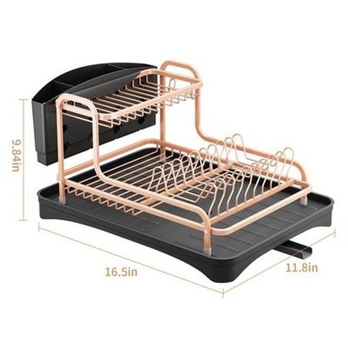 2 layer aluminum alloy sink holder dish drying rack kitchen storage drainer plate holder cutlery organizer. kitchen tools and utensils: dish racks and drain boards