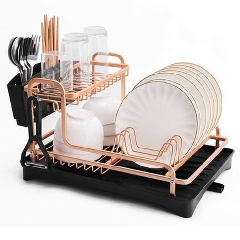 2 layer aluminum alloy sink holder dish drying rack kitchen storage drainer plate holder cutlery organizer. kitchen tools and utensils: dish racks and drain boards