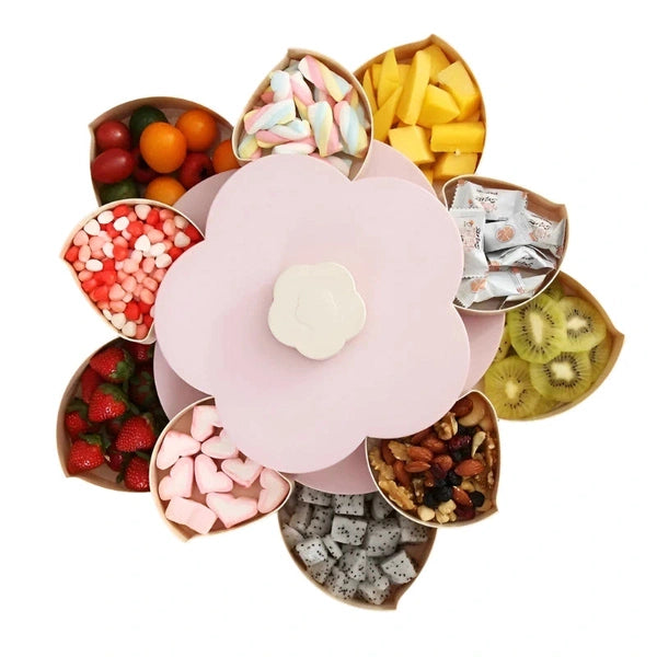 2-layer Petal-shaped Rotating Snack Box, Candy Tray Food Storage Box