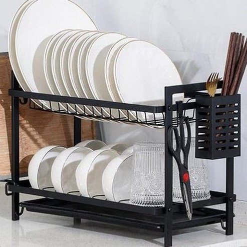 2 Tier Gold Metal Dish Drainer, Dish Rack with Drainer, Kitchen Tableware Organizer for Sink. kitchen counter organizer. Kitchen Tools & Utensils: Dish Racks & Drain Boards.