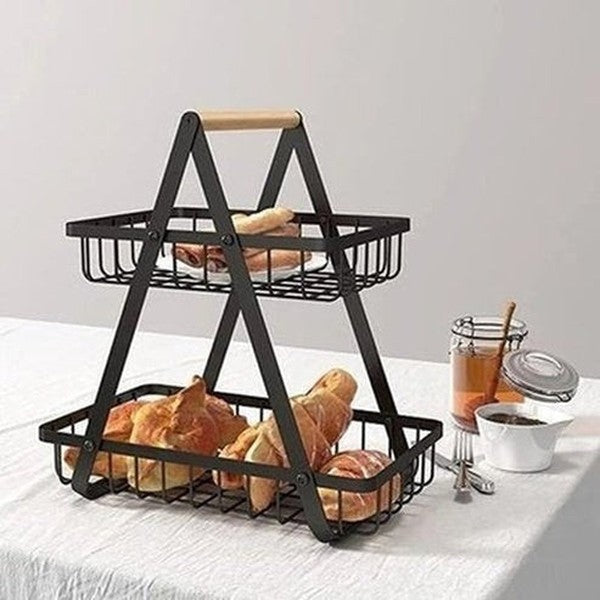 2 Tier Metal Storage Basket for Efficient Fruit and Vegetable Organization