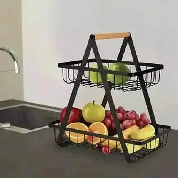 2 Tier Metal Storage Basket for Efficient Fruit and Vegetable Organization