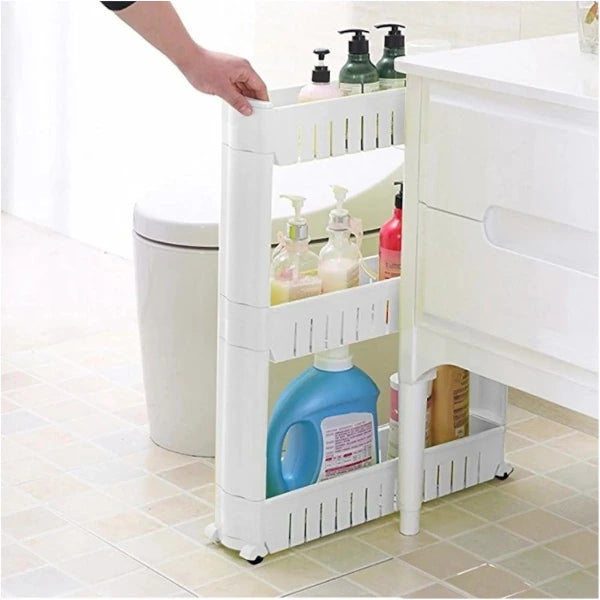 3-Tier Mobile Storage Cabinet on Wheels for Bathroom or Kitchen