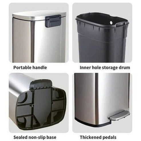 30L/50L Trash Can,Stainless Steel Dustbin with Pedal