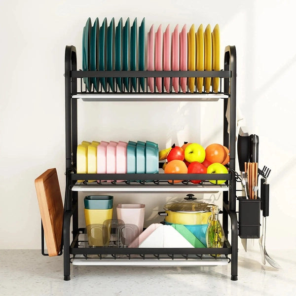 3 Tier Dish Drying Rack with Tray Utensil Holder, with Cutting Board Holder