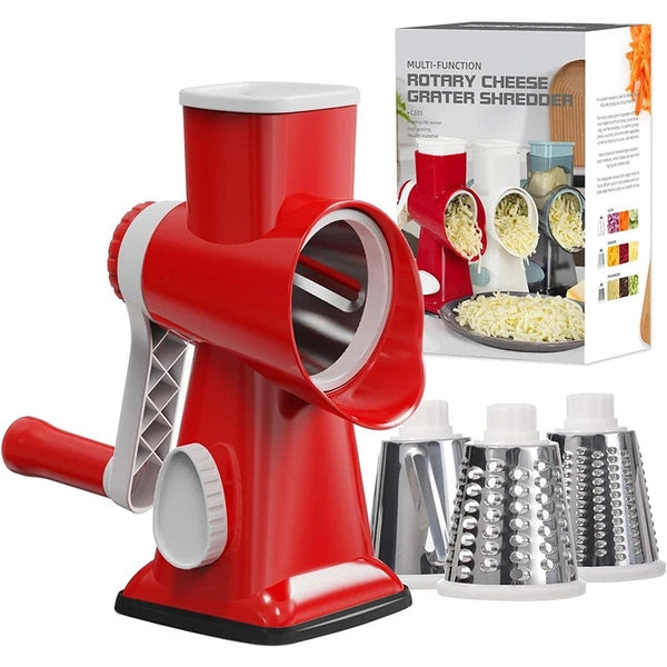 3 in 1 Rotary Cheese Grater, Versatile Manual Vegetable Slicer, Peanut and Nuts Grinder