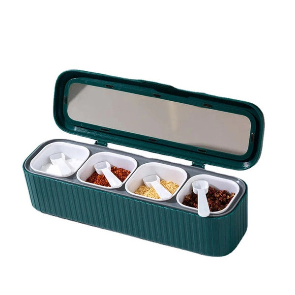 4-Compartment Spice Storage Combination Set with Spoons