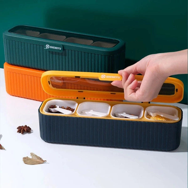 4-Compartment Spice Storage Combination Set with Spoons