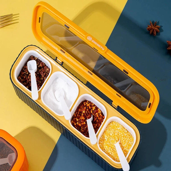4-Compartment Spice Storage Combination Set with Spoons