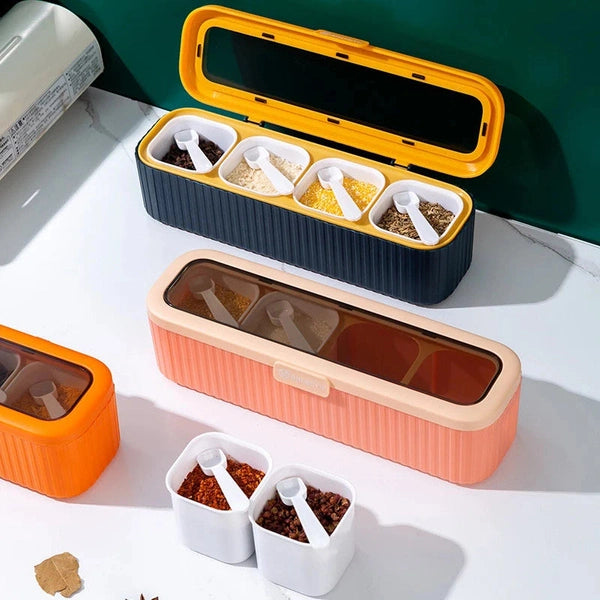 4-Compartment Spice Storage Combination Set with Spoons