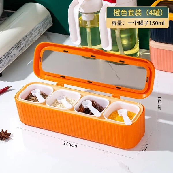 4-Compartment Spice Storage Combination Set with Spoons