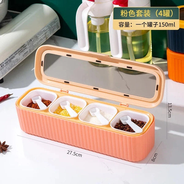 4-Compartment Spice Storage Combination Set with Spoons