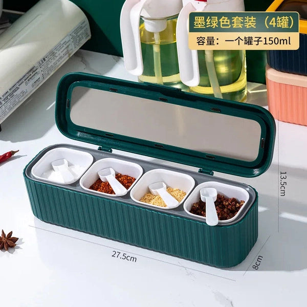4-Compartment Spice Storage Combination Set with Spoons