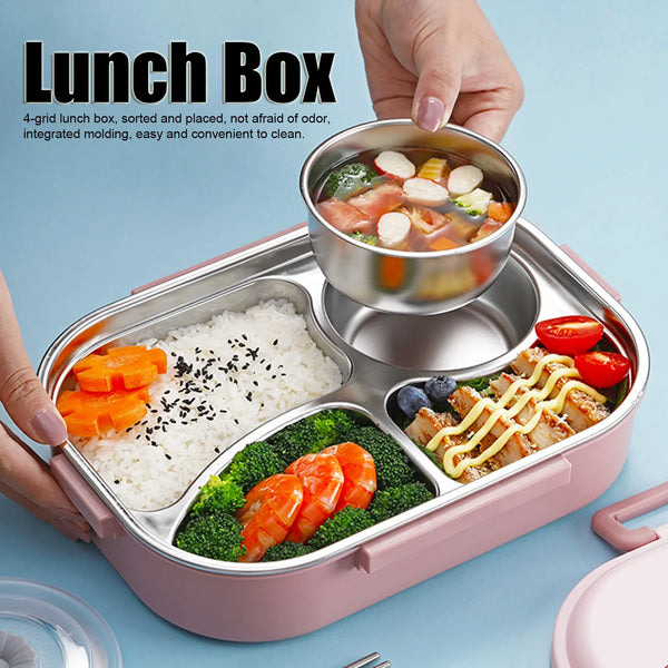 4‑Grid Portable Bento Box, Food Storage Container with Compartments
