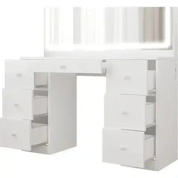 7-Drawer Vanity Desk Set with LED-Lighted Mirror