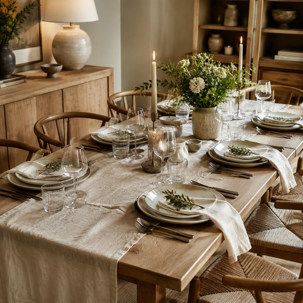 Dining room with layered pendant sconces table lamp and candlelight