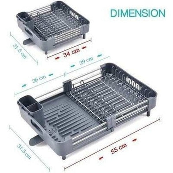 Adjustable Dish Drainer Tray with Removable Drying Rack