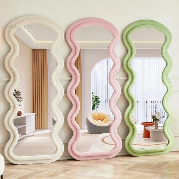 Bedroom Full Body Floor Mirror, Wave Decorative Mirror, Home Decoration