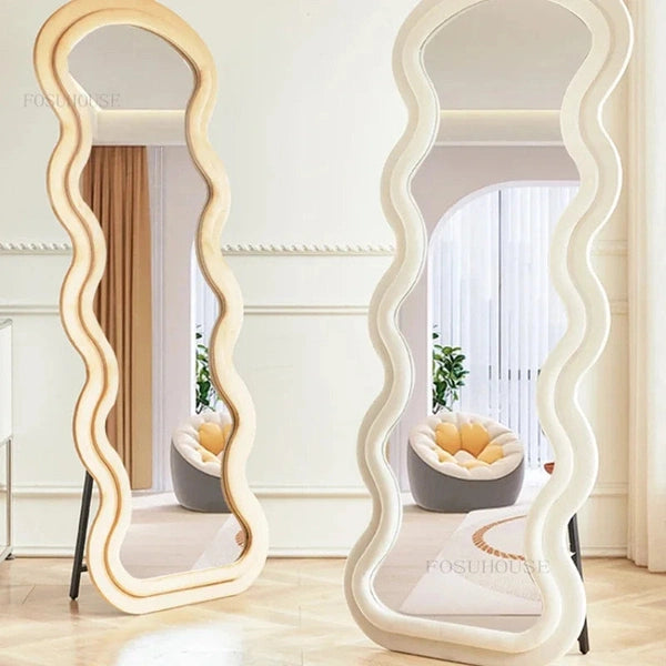 Bedroom Full Body Floor Mirror, Wave Decorative Mirror, Home Decoration