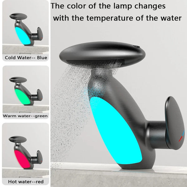 Big LED Basin Faucet 4 Ways Water Outlet Cold
