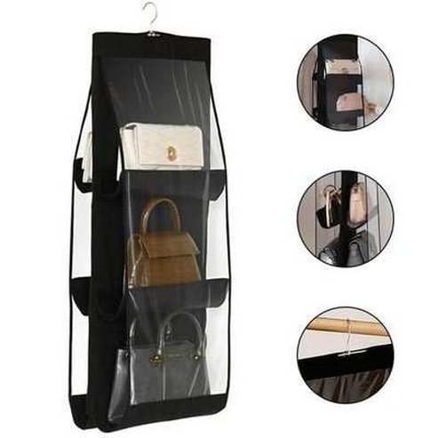 Black Handbag Hanging Organizer With 6 Pockets