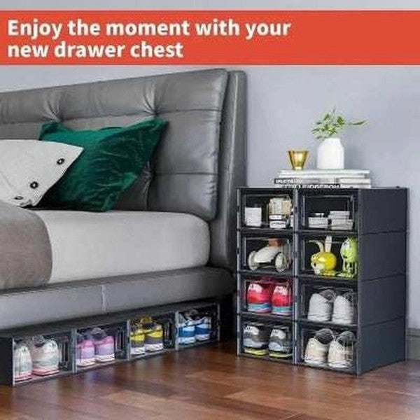 Black Plastic Stackable Shoe Organizer Boxes