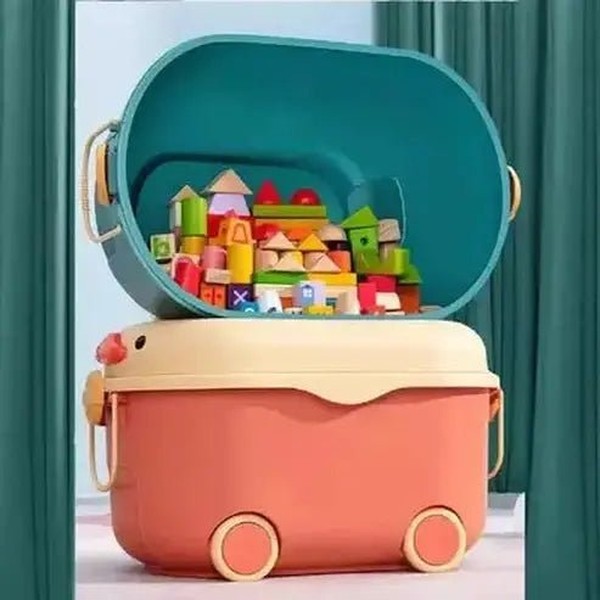 Cartoon Toys Storage Container with Wheels and Lid