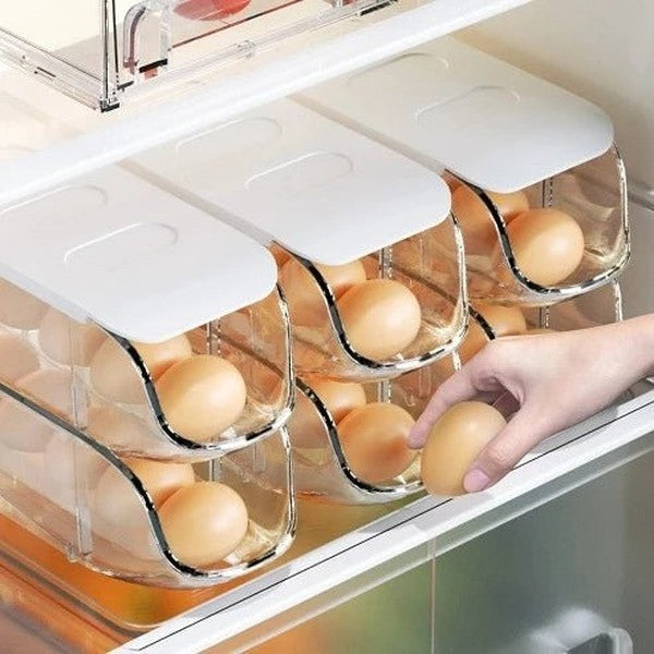 Clear Plastic Automatic Sliding Egg Holder Storage Box