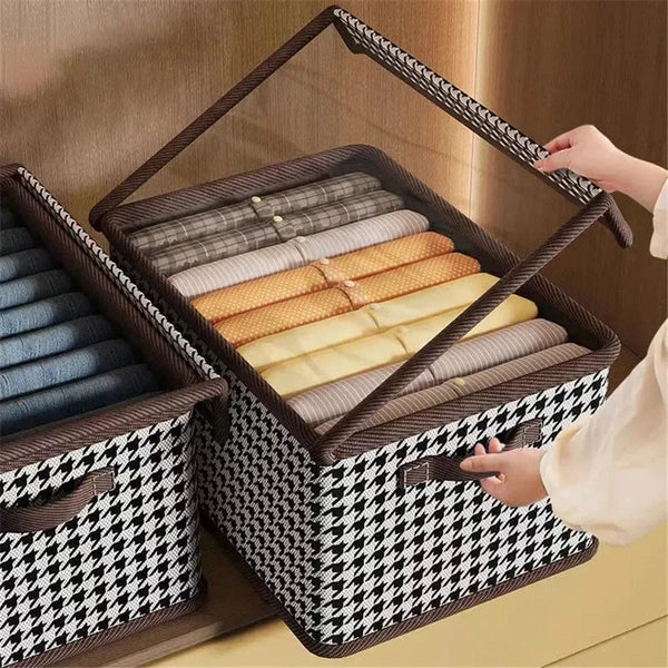 Clothes Storage Box with Transparent Lid, Underwear T-Shirt Pants Organizer for Bedroom Drawers