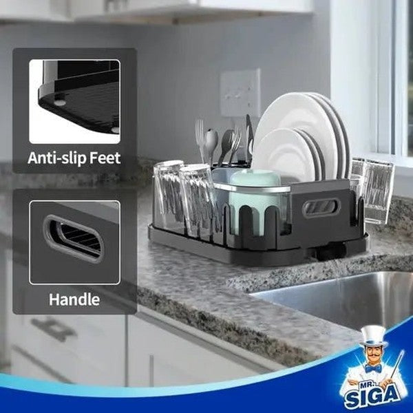 Compact Dish Drainer: Drainboard, Utensil Holder, Cup Rack