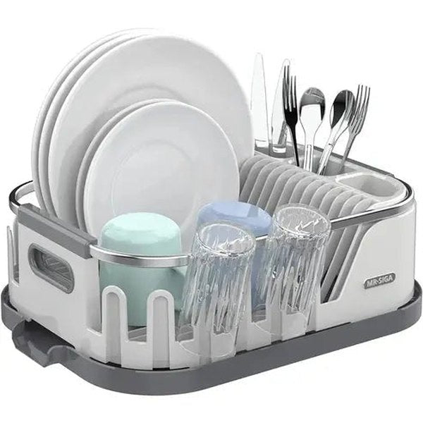 Compact Dish Drainer: Drainboard, Utensil Holder, Cup Rack