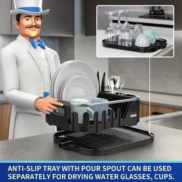 Compact Dish Drainer: Drainboard, Utensil Holder, Cup Rack
