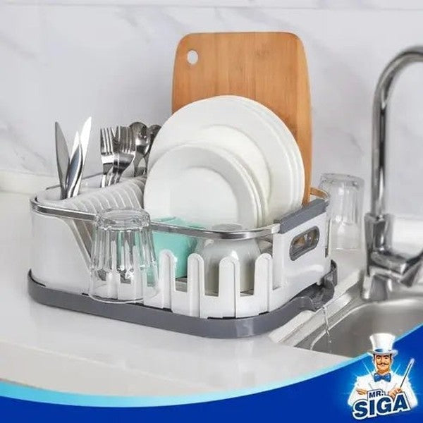 Compact Dish Drainer: Drainboard, Utensil Holder, Cup Rack