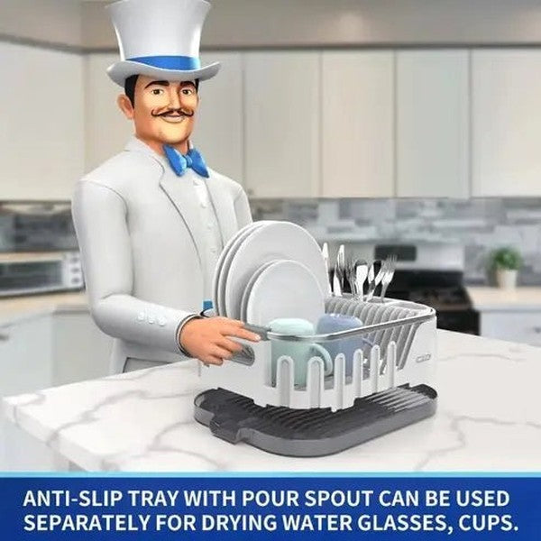 Compact Dish Drainer: Drainboard, Utensil Holder, Cup Rack