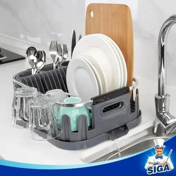 Compact Dish Drainer: Drainboard, Utensil Holder, Cup Rack