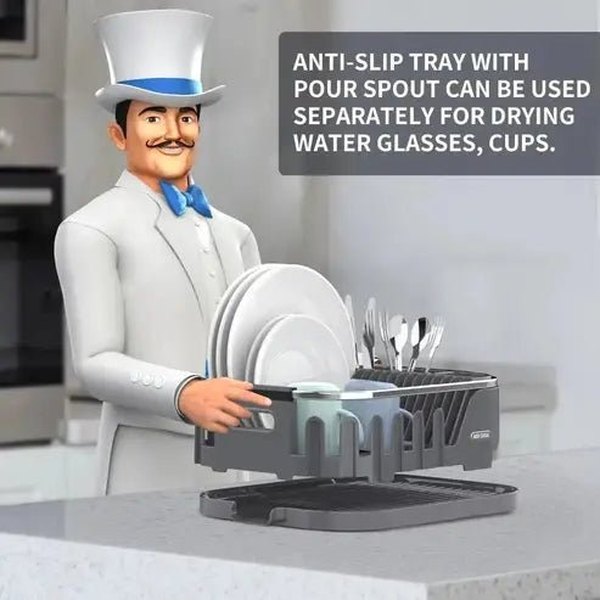 Compact Dish Drainer: Drainboard, Utensil Holder, Cup Rack