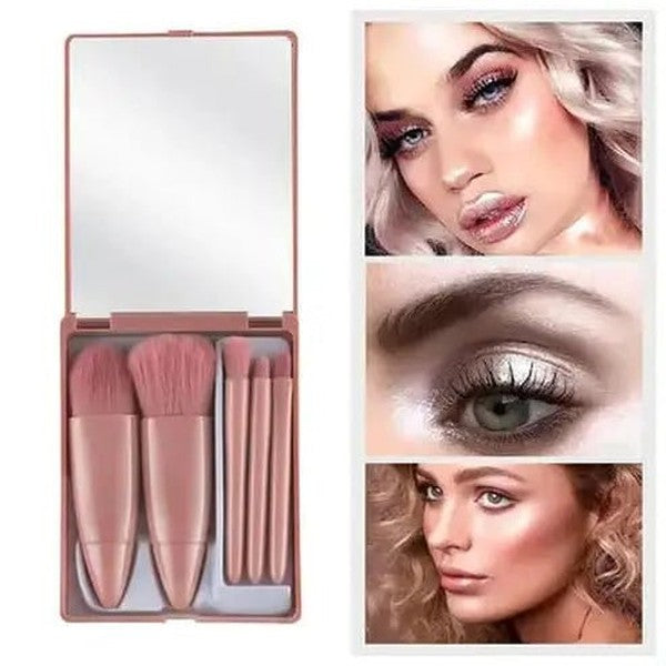 Compact Makeup Brush Set with Mirror